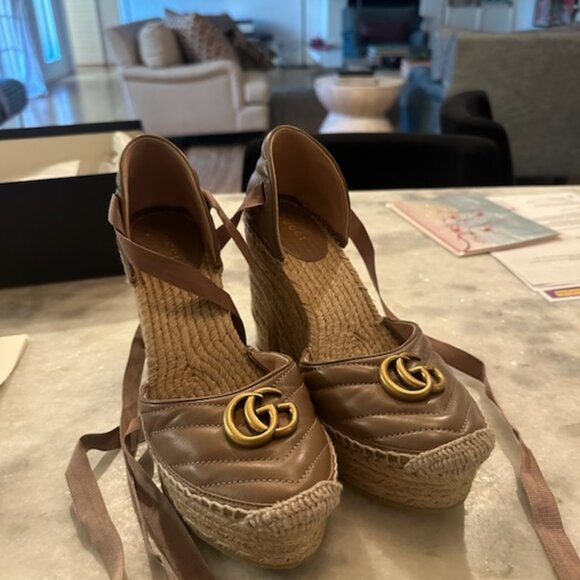 Gucci Women's Pilar GG Ankle Tie Espadrille Platform Wedge Sandals - Picture 3 of 7